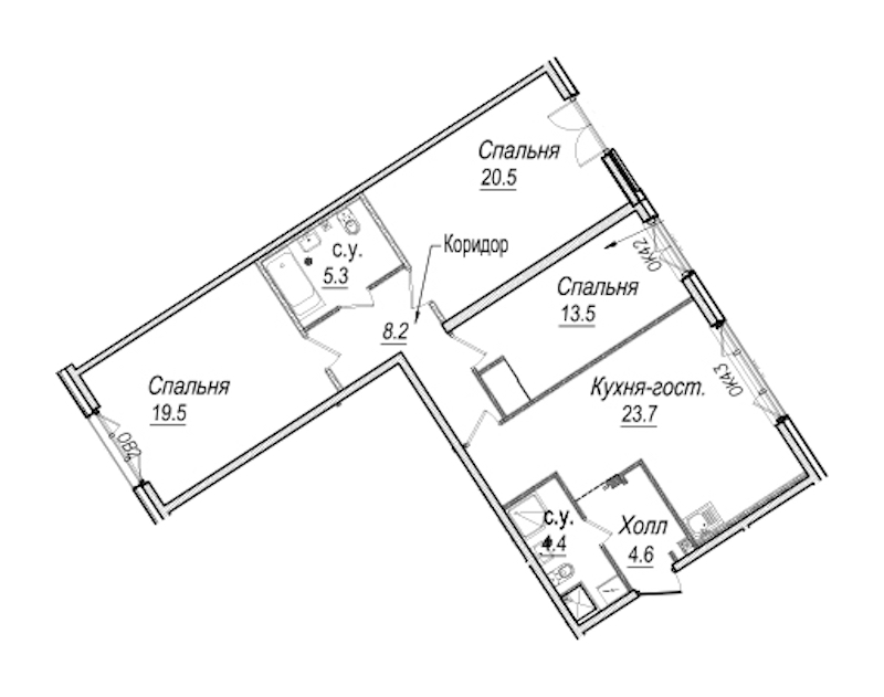 3-комнатная квартира 99.7 м², 3/8 эт., Комплекс апартаментов «Meltzer Hall»